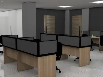 Modern Office Workstation 3D Model with V-Ray Settings 3D model