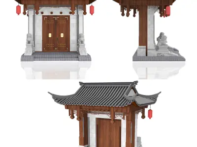Chinese style gate Low-poly 3D model