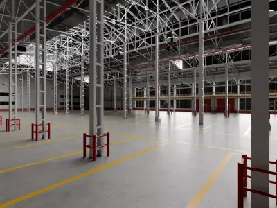 Large Industrial Warehouse Building Low-poly 3D model