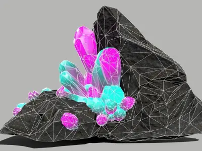 Crystal Set rock with crystals Low-poly 3D model