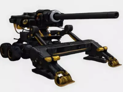 Sci-Fi Heavy Cannon Turret Mech Low-poly 3D model