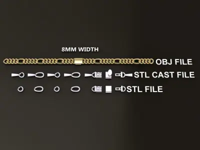 Figaro Cuban Chain Link Rounded Frame 8mm Width 3D print model