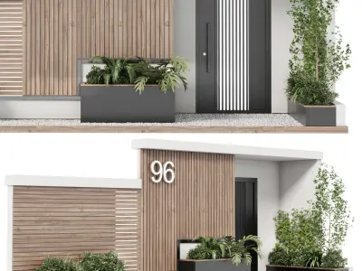 Door Outdoor entrance and fence and garden 03  3D model