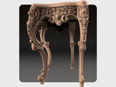Carved console 4 leg table for CNC 03  3D model