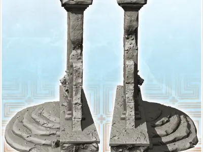 Ruined fountain with stairs and sculpted lion 2 3D print model