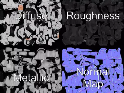 Futuristic Humanoid Robot Model Pack with Articulated Limbs Low-poly 3D model