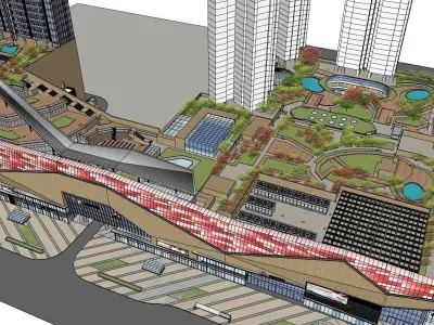 contemporary shopping mall glass facade 3D model
