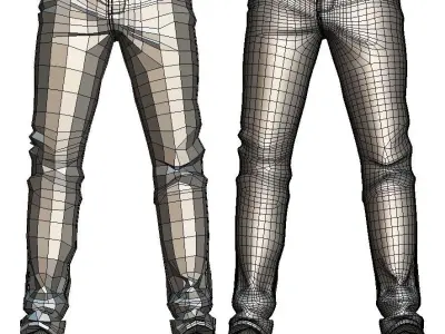 Blue Jeans - Classical White Pants - Trousers - Casual Leg Wear 3D model