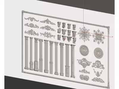 European classical style components Low-poly 3D model