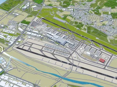 Malaga Costa del Sol Airport 10km Low-poly 3D model