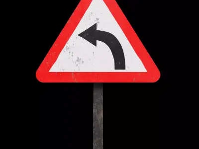 Left hand curve Roadsign Low-poly 3D model