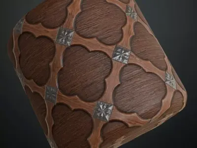 Medieval Arched Iron Lattice Wood Planks PBR Texture