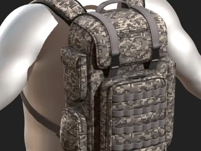 Backpack military combat soldier bag baggage  Low-poly 3D model