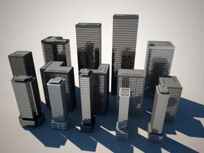 City Tower Buildings - Day and Night 3D model