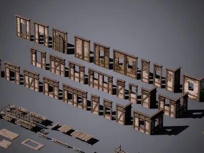 Medieval Houses Modular Kit Low-poly 3D model