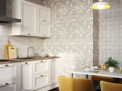 Honey Beige Patchwork Tile Wallpaper  Texture