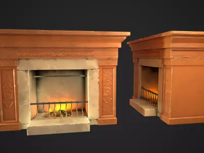 Fireplace with two bricks Low-poly 3D model