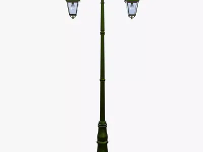 Antique Street Lamp Double Lantern Green PBR Low Poly Low-poly 3D model