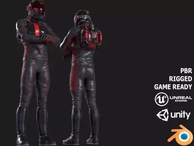 MX01 Male Space Suit Black LITE VERSION Low-poly 3D model