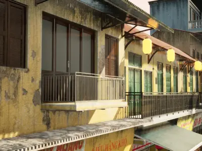 Hanoi Town House - O Quan Chuong - 2buldings 3D model Low-poly 3D model