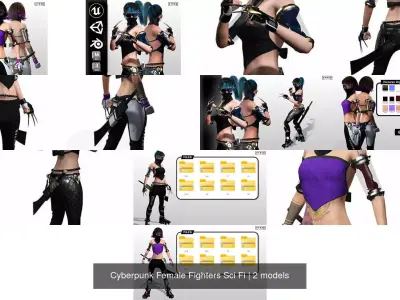 Cyberpunk Female Fighters Sci Fi 3D Model Pack