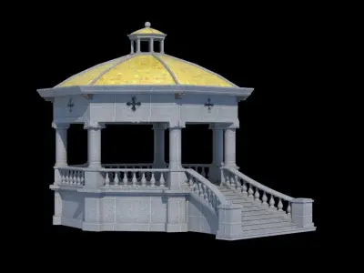 Kiosk and Square Low-poly 3D model