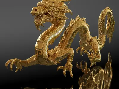  Golden Chinese Dragon Rigged for Cinema 4D 