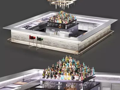 cocktail bar 01 Cafe-Bar Low-poly 3D model