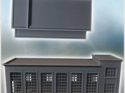 Modern industrial brick building with flat roofs large access do 3D print model