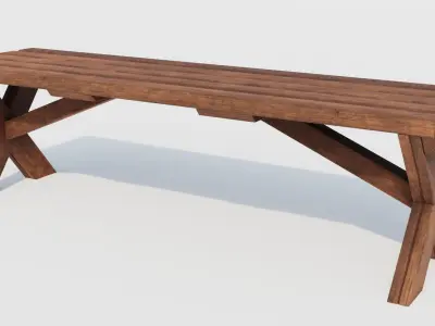 Lowpoly Dining Table and Bench Free low-poly 3D model