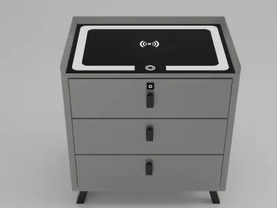 Modern wooden table with three drawers and LED lighting  Low-poly 3D model