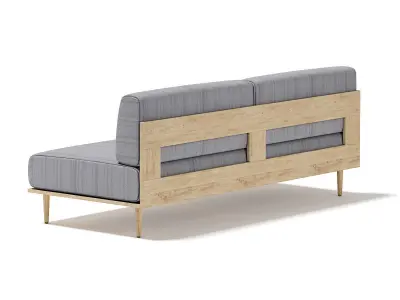Grey Sofa with Wooden Frame 3D model