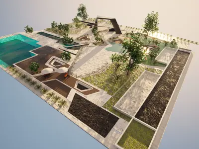 Modern Urban Park Environment 3D Model Low-poly 3D model