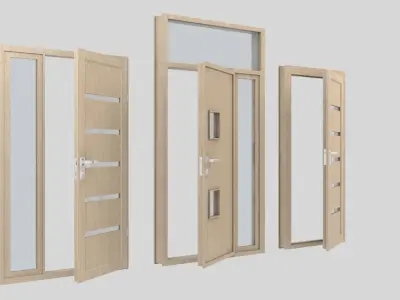 Door collection three doors Low-poly 3D model