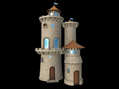 Stylized Game Ready Castle Towers Low-poly 3D model