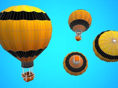 HOT AIR BALLOON CARTOON STYLIZED 12 Low-poly 3D model