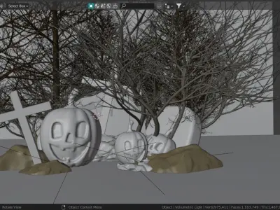 Horror Halloween pumpkin in forest cemetery 3d model 3D model