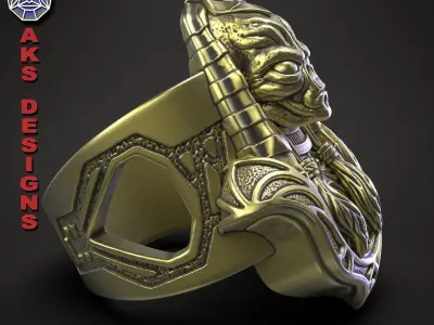 skull ring biker jewelry Alien Egyptian Anubis  3D print model