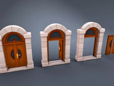 Stylized doors Low-poly 3D model