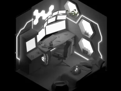 isometric interior cyberpunk Low-poly 3D model