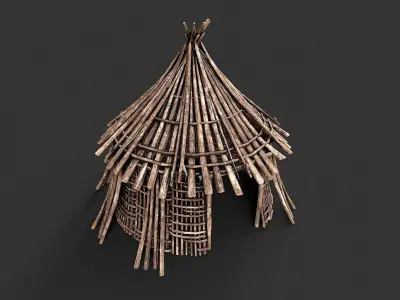 Primitive Wood Stick Jungle Shelter 3 Low-poly 3D model