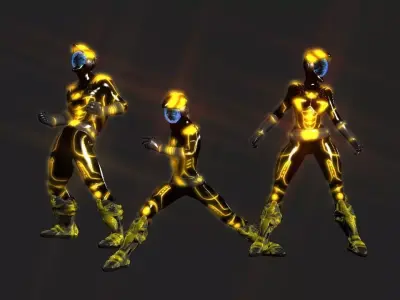 Golden vines futuristic battle suits collection Low-poly 3D model