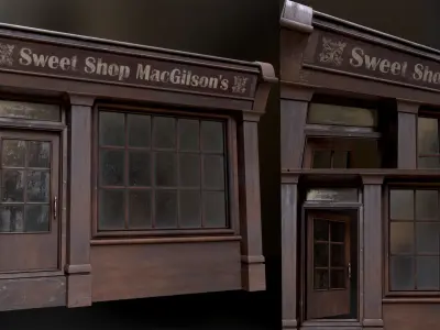 Old English Shop Fronts - 5 colors Low-poly 3D model