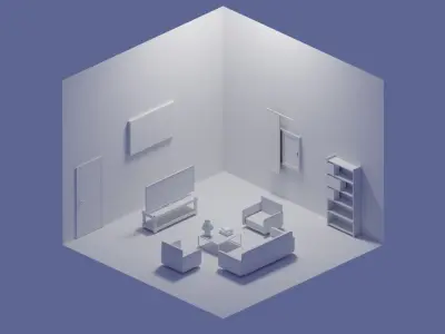 3D simple low-poly living room design Low-poly 3D model