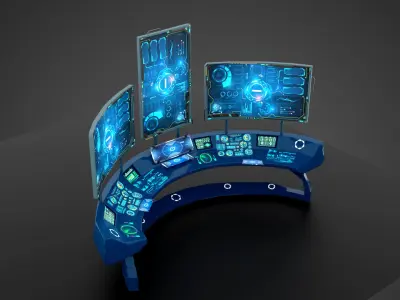 SciFi Computer Table  Low-poly 3D model