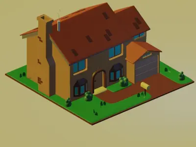 House with garage Low-poly 3D model