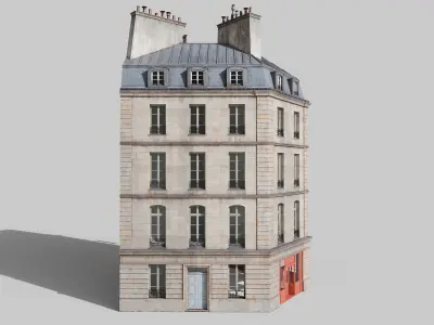 Parisian building with terrace Low-poly 3D model