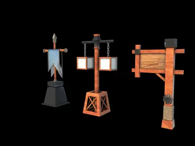 wooden sign  Low-poly 3D model