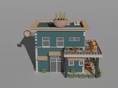 Low Poly Coffee Shop Low-poly 3D model
