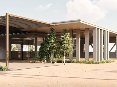 Cabin modern house in middle of desert Low-poly 3D model